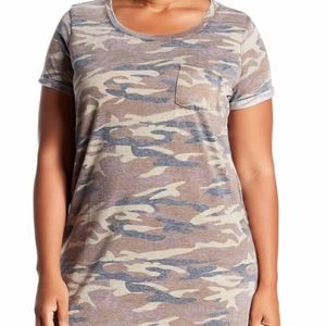 Scoop Neck Camo Print Burnout Knit Dress (Plus